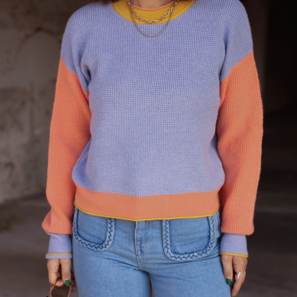 Vibrant Colorblock Crew Neck Sweater